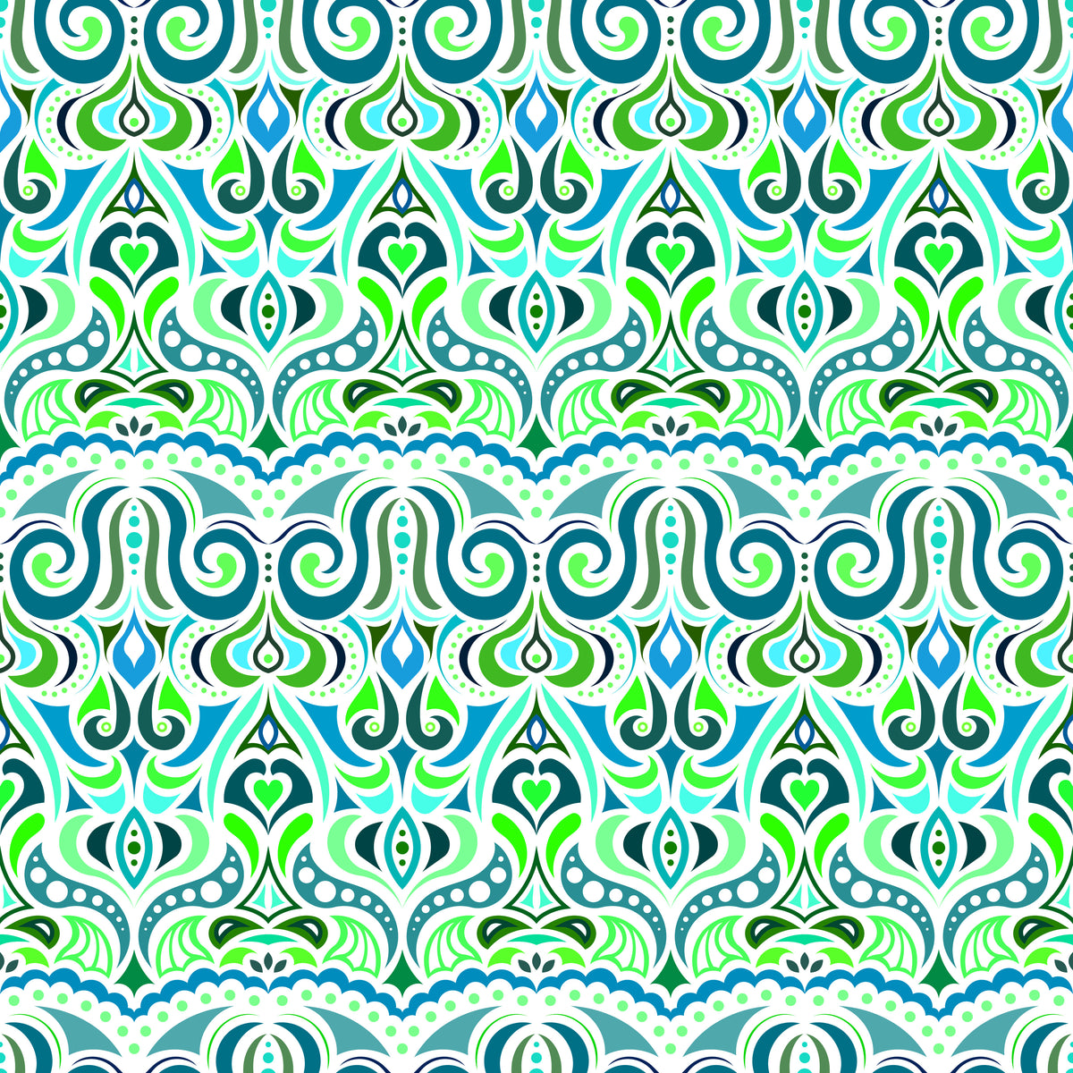 Turquoise - Green - Blue Abstract Doodle Fabric 1010.2i