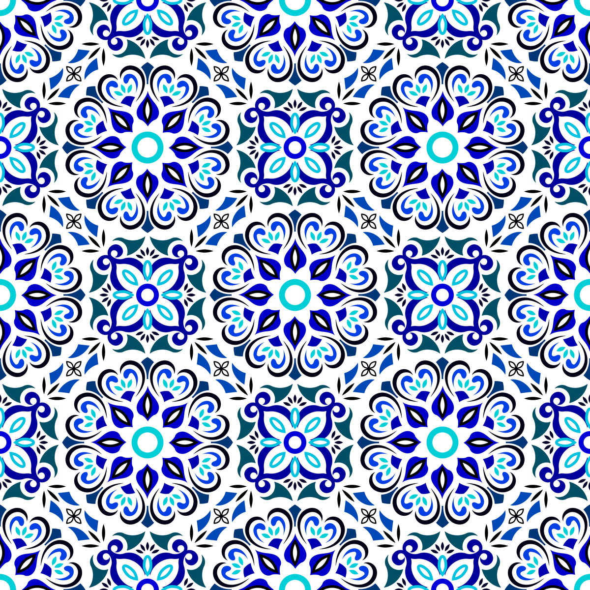 Blue - Turquoise Mandala Fabric - 206i