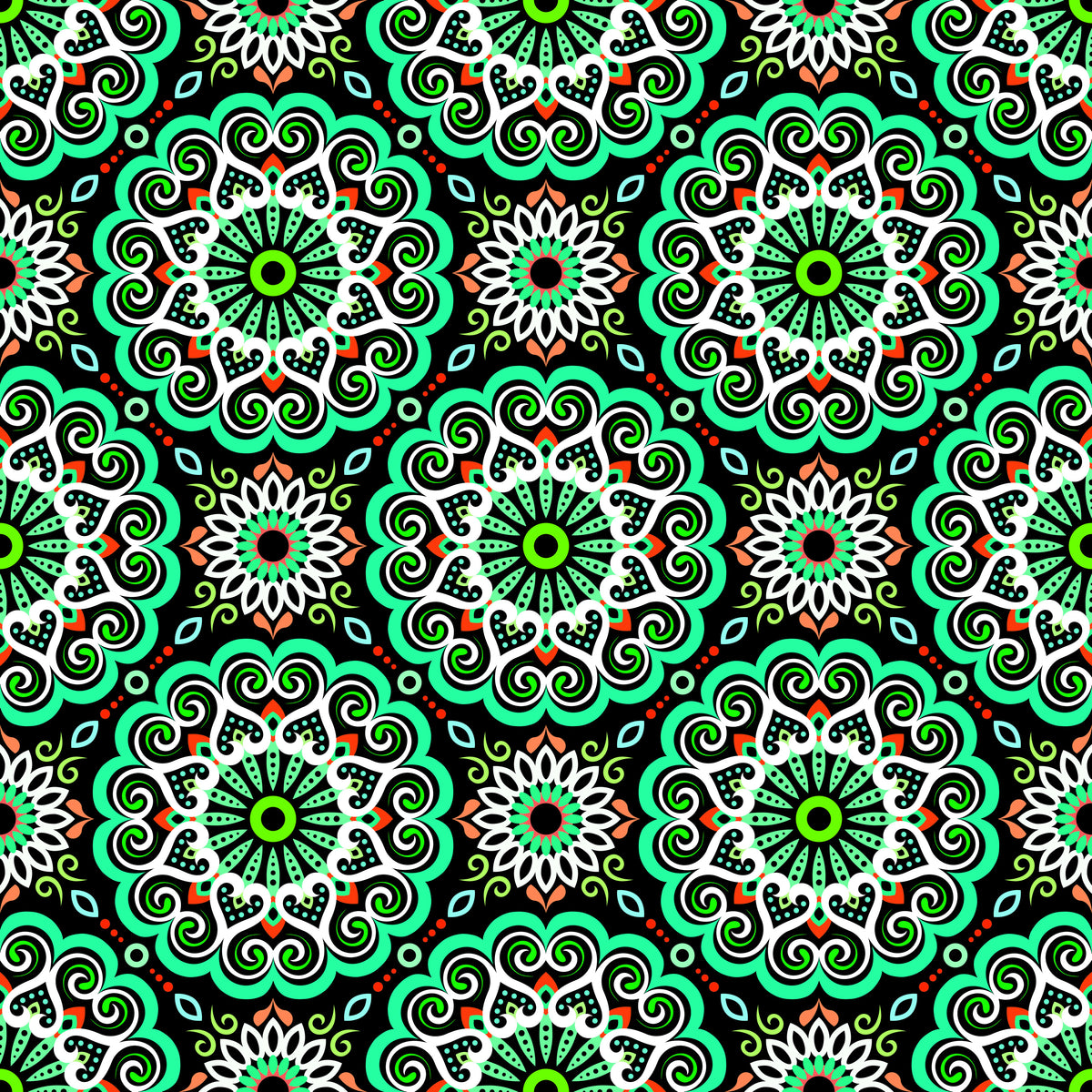 Turquoise - Red - Green Mandala Fabric - 179