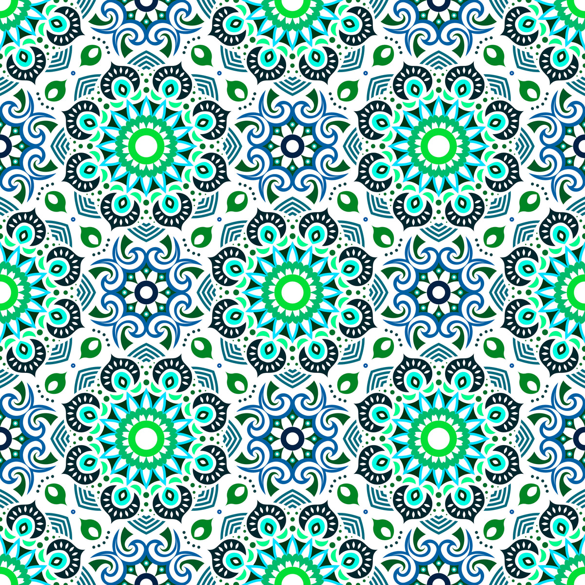 Turquoise - Green Mandala Fabric - 193i