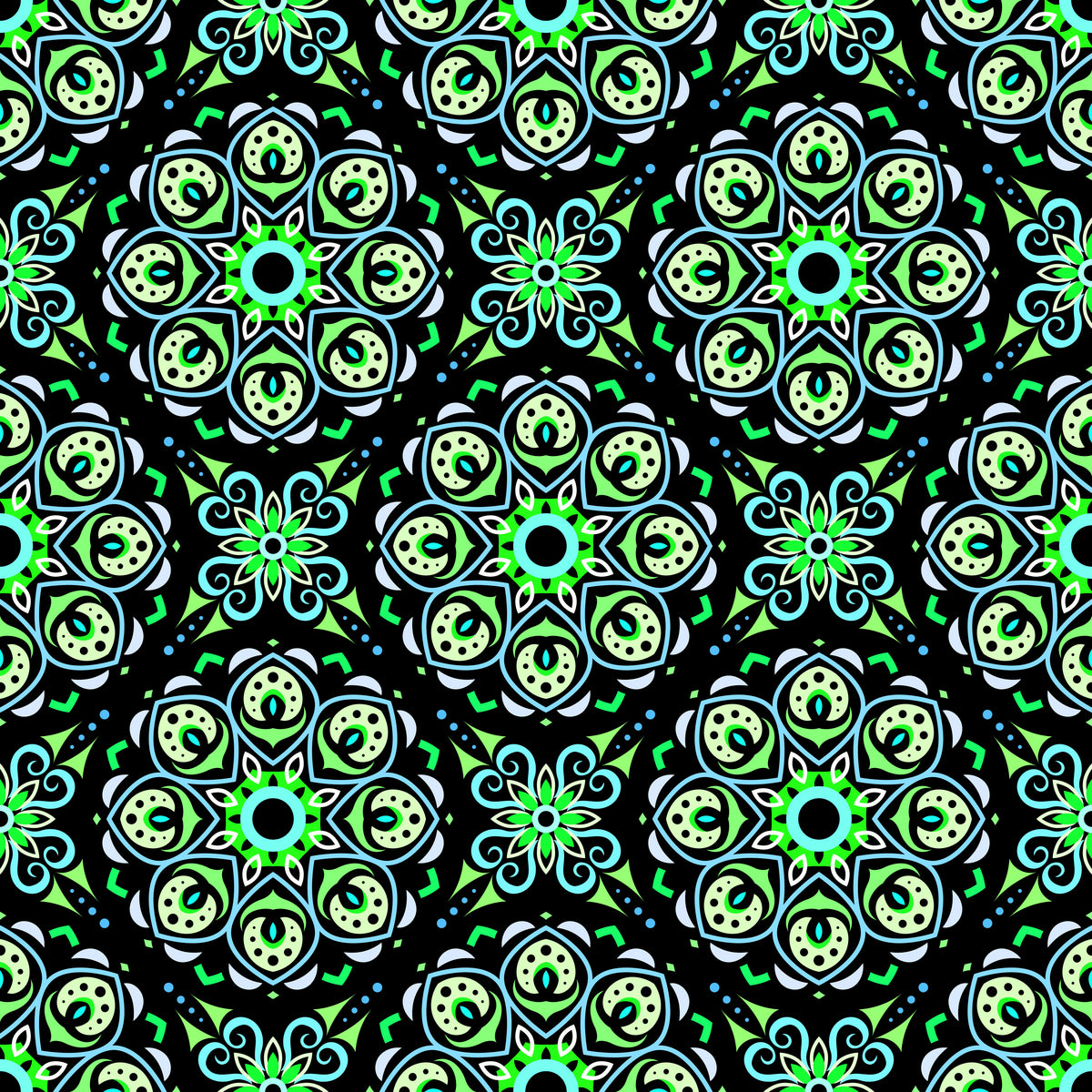 Green - Turquoise Mandala Fabric - 183