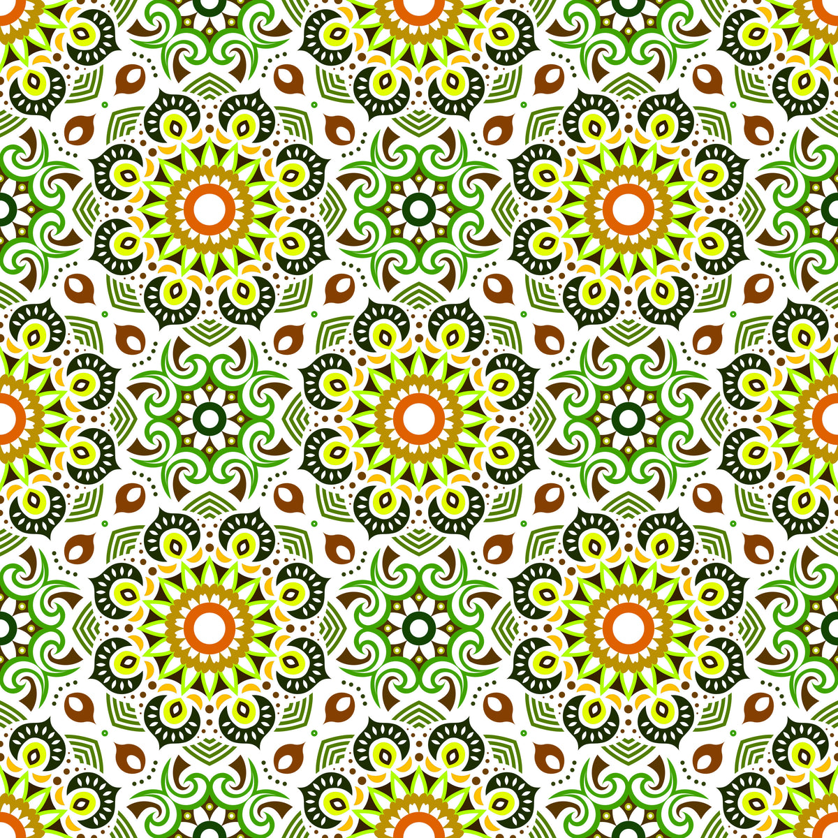 Green - Orange - Brown Mandala Fabric - 193i