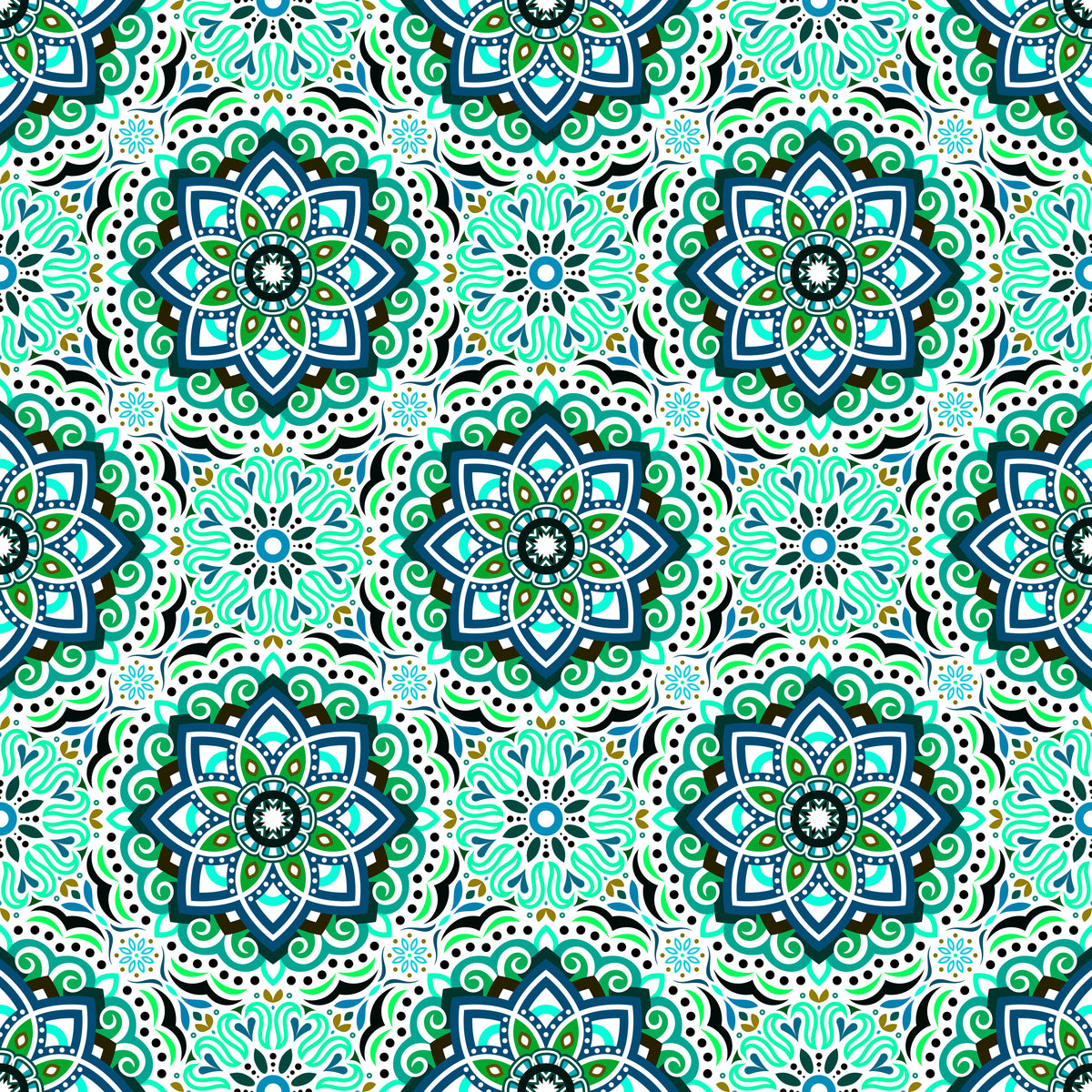 Turquoise - Green Mandala Fabric 2009.3i