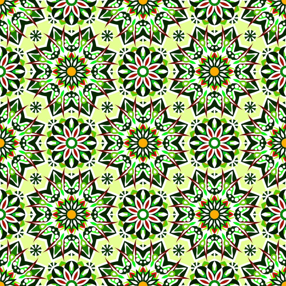 Green -  Red - Yellow Mandala Fabric - 122i