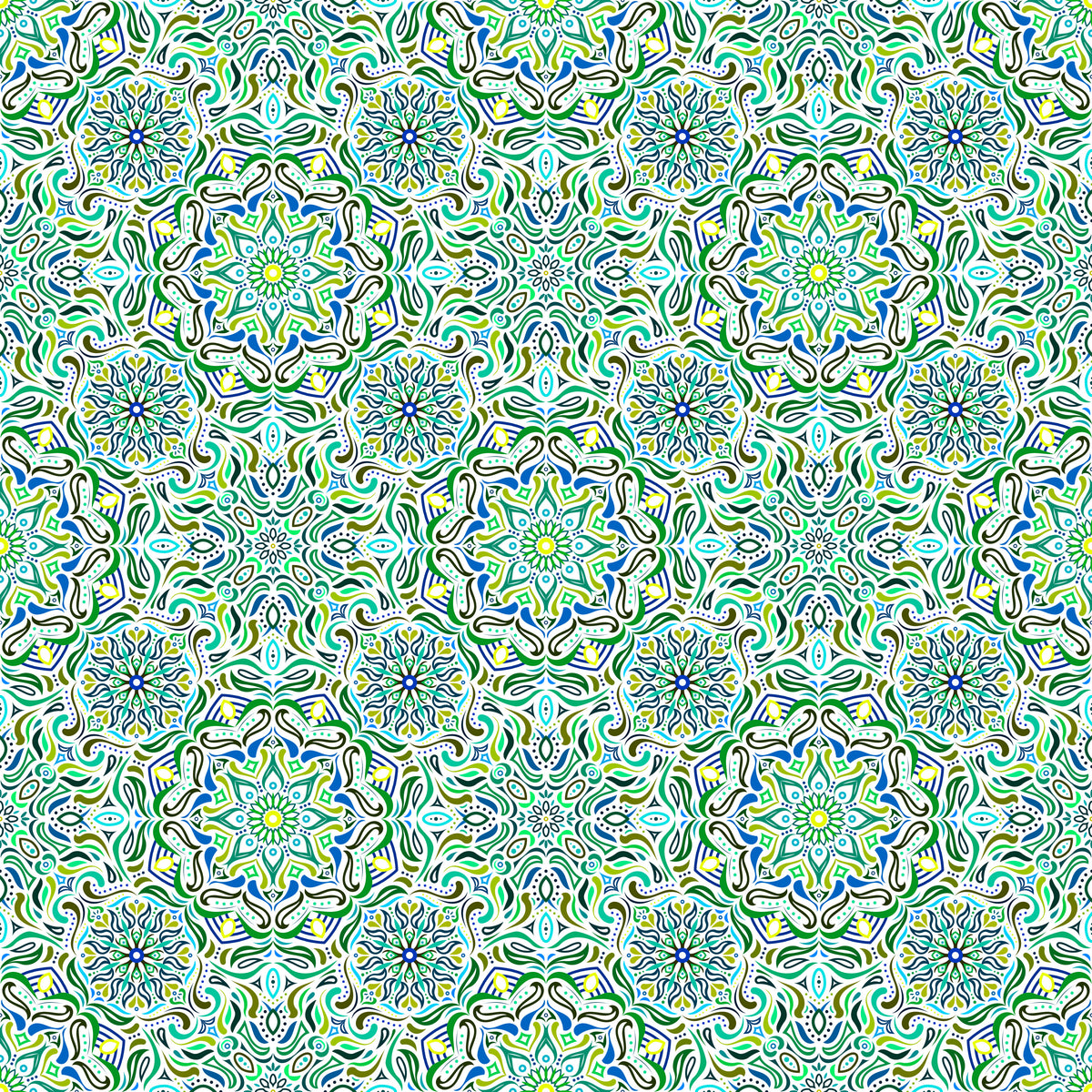 Turquoise - Green - Blue Mandala Fabric 2009.4i