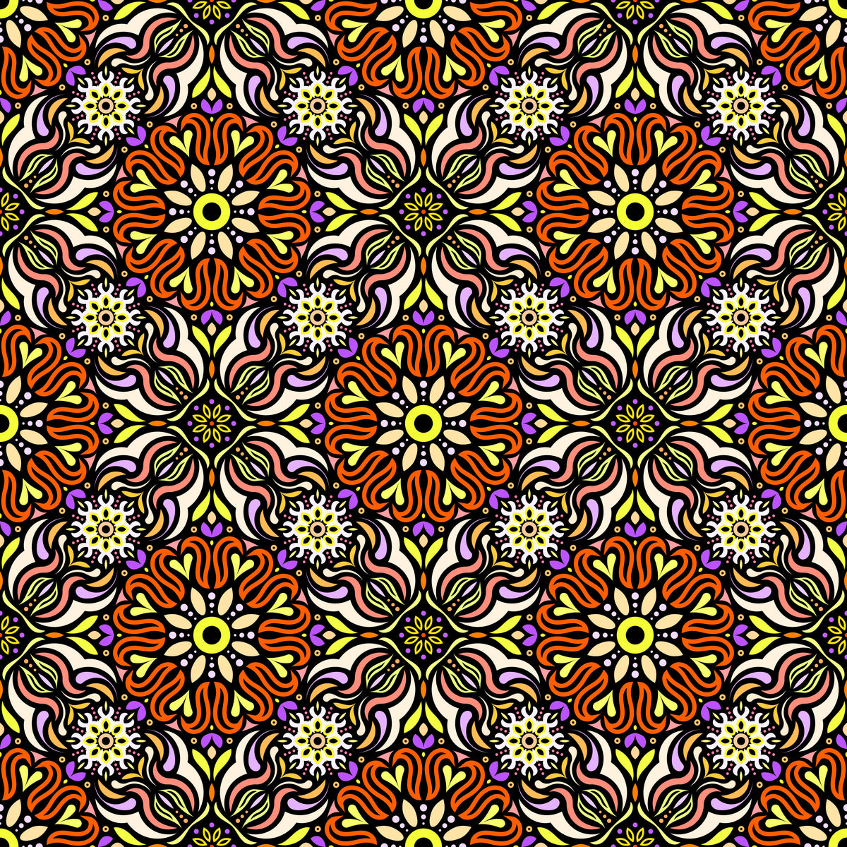 Orange - Yellow - Purple Mandala Fabric 2009.2