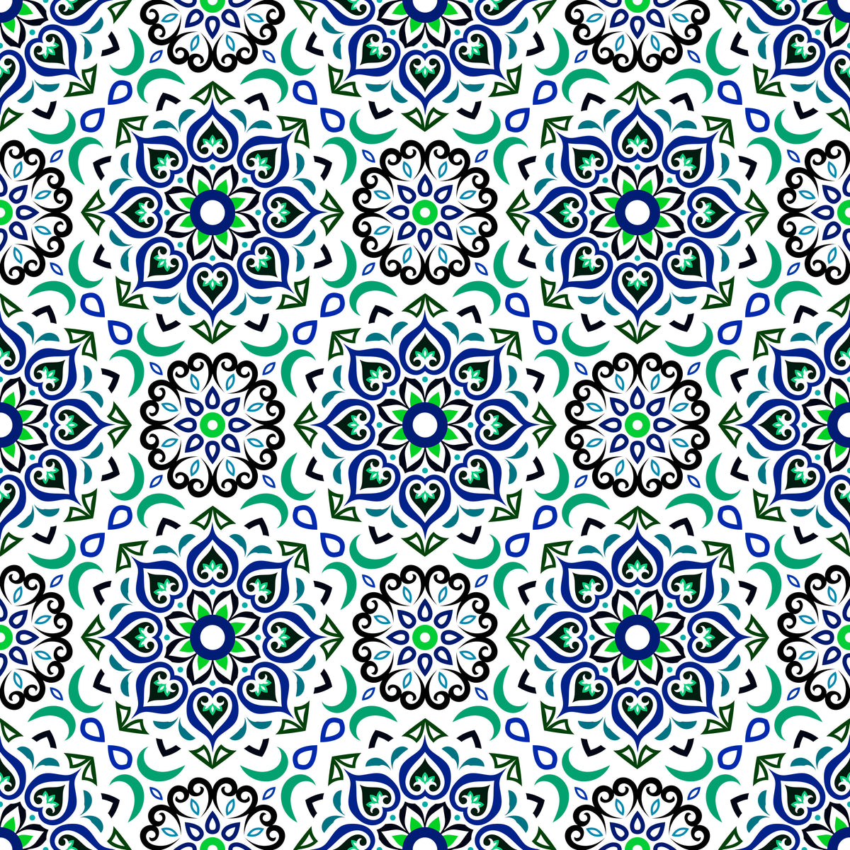 Blue - Turquoise - Green Mandala Fabric - 213i