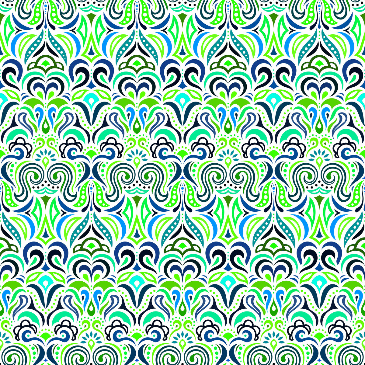 Green - Blue - Turquoise Abstract Doodle Fabric 1008.3i