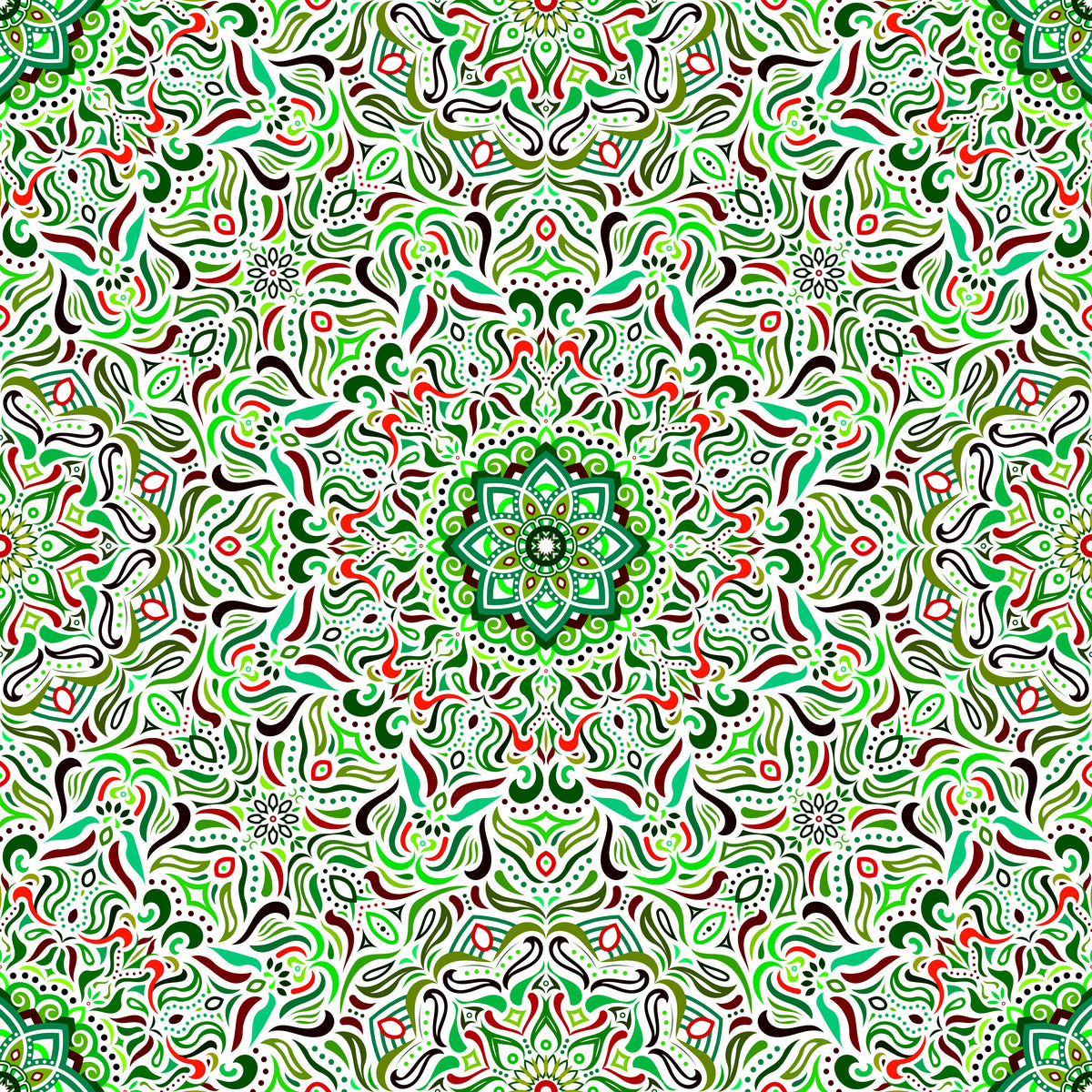 Green - Red - Turquoise Mandala Fabric 2009.1i