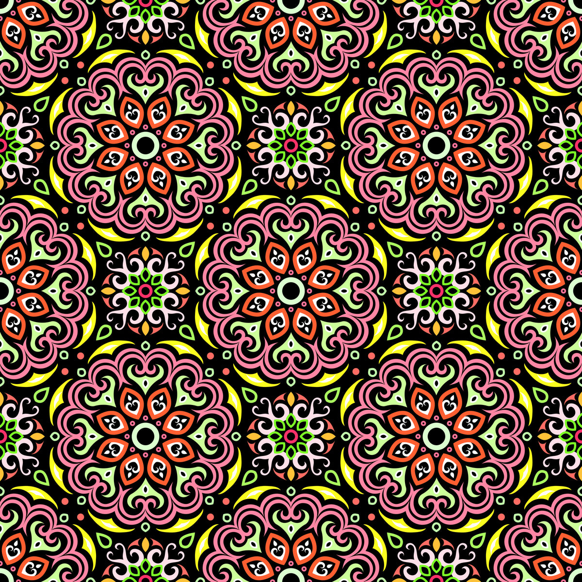 Orange - Yellow - Green Mandala Fabric - 155