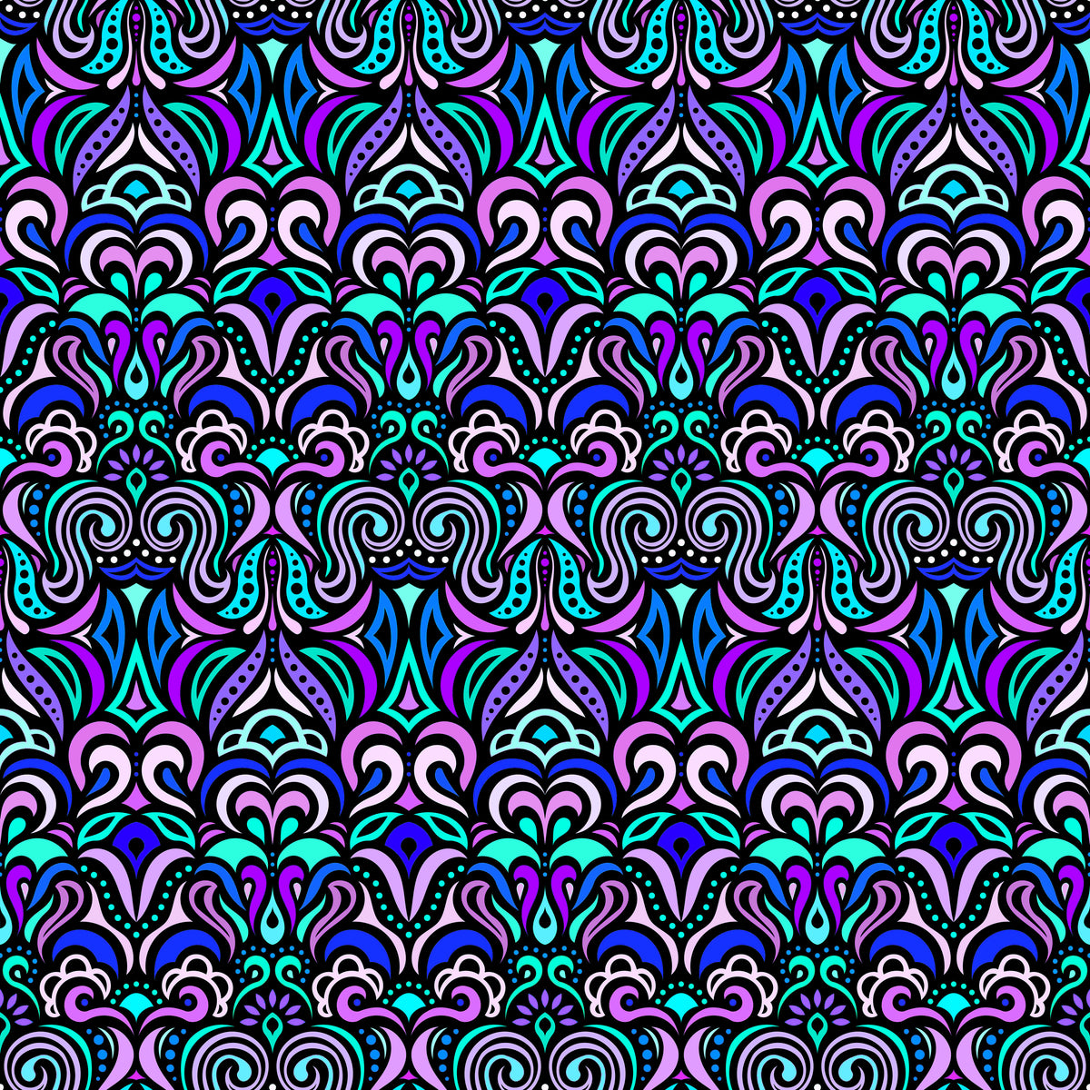 Turquoise - Blue - Purple Abstract Doodle Fabric 1008.3