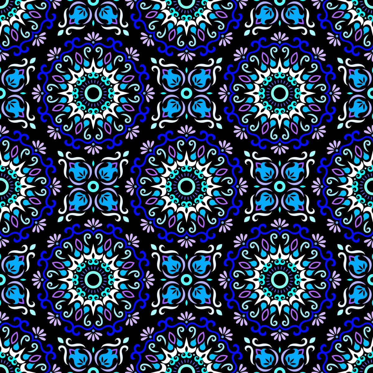 Blue - Purple - Turquoise Mandala Fabric - 174