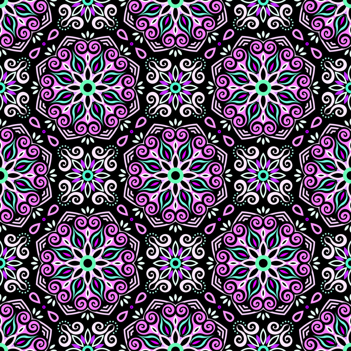 Purple - Turquoise Mandala Fabric - 203