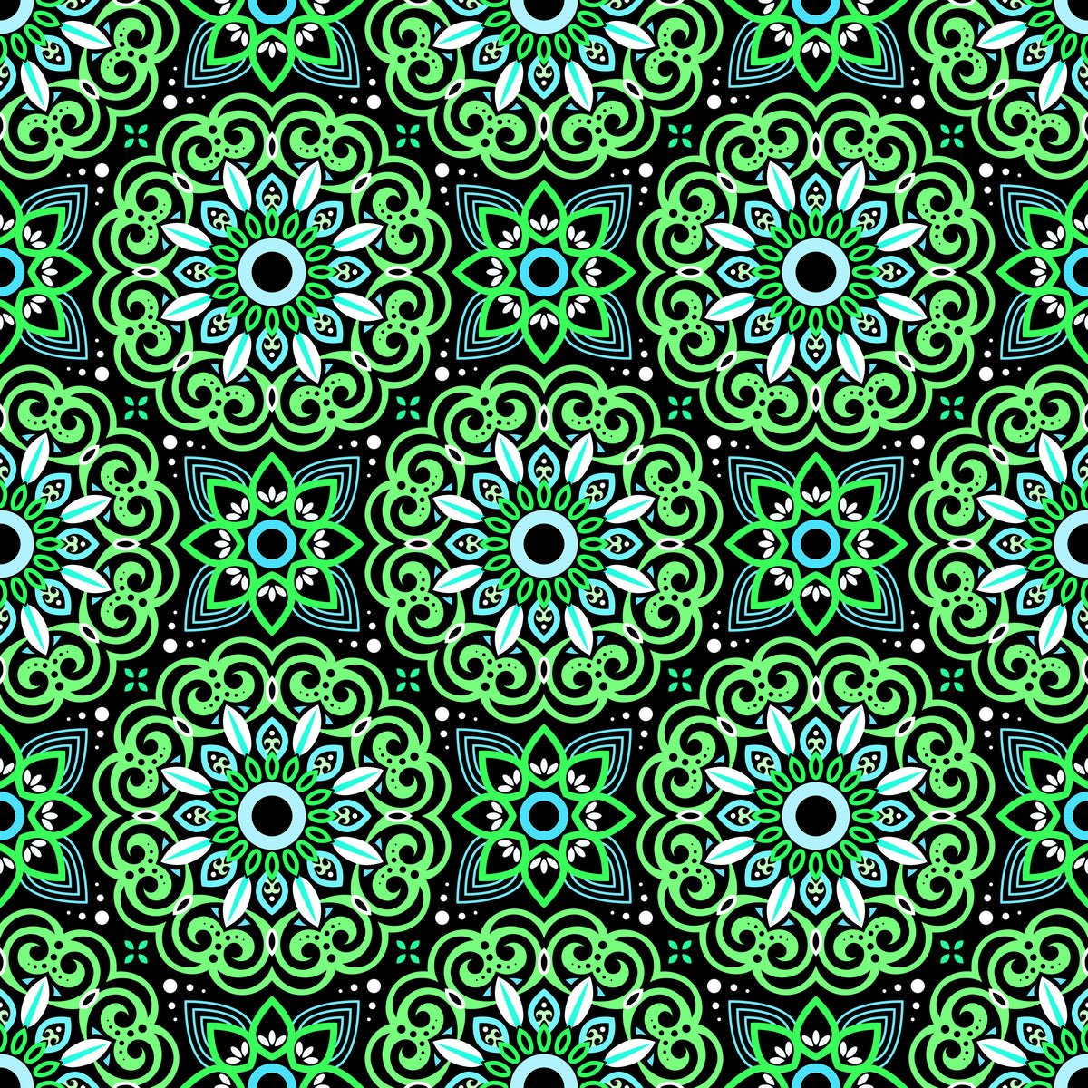 Green - Turquoise Mandala Fabric - 149