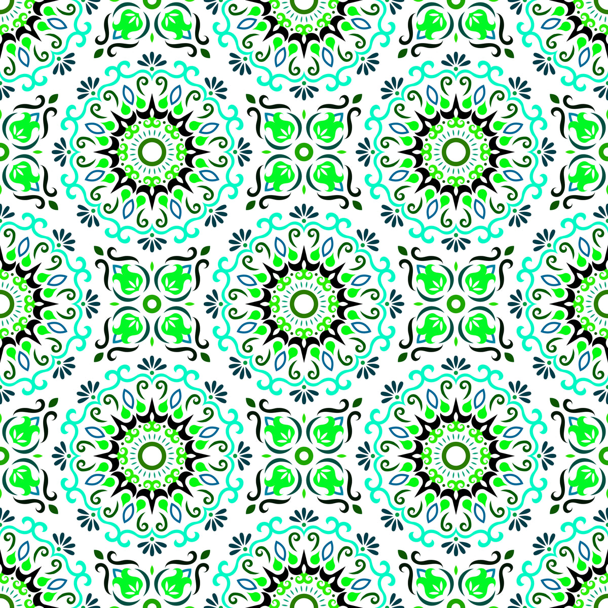 Turquoise - Green Mandala Fabric - 174i