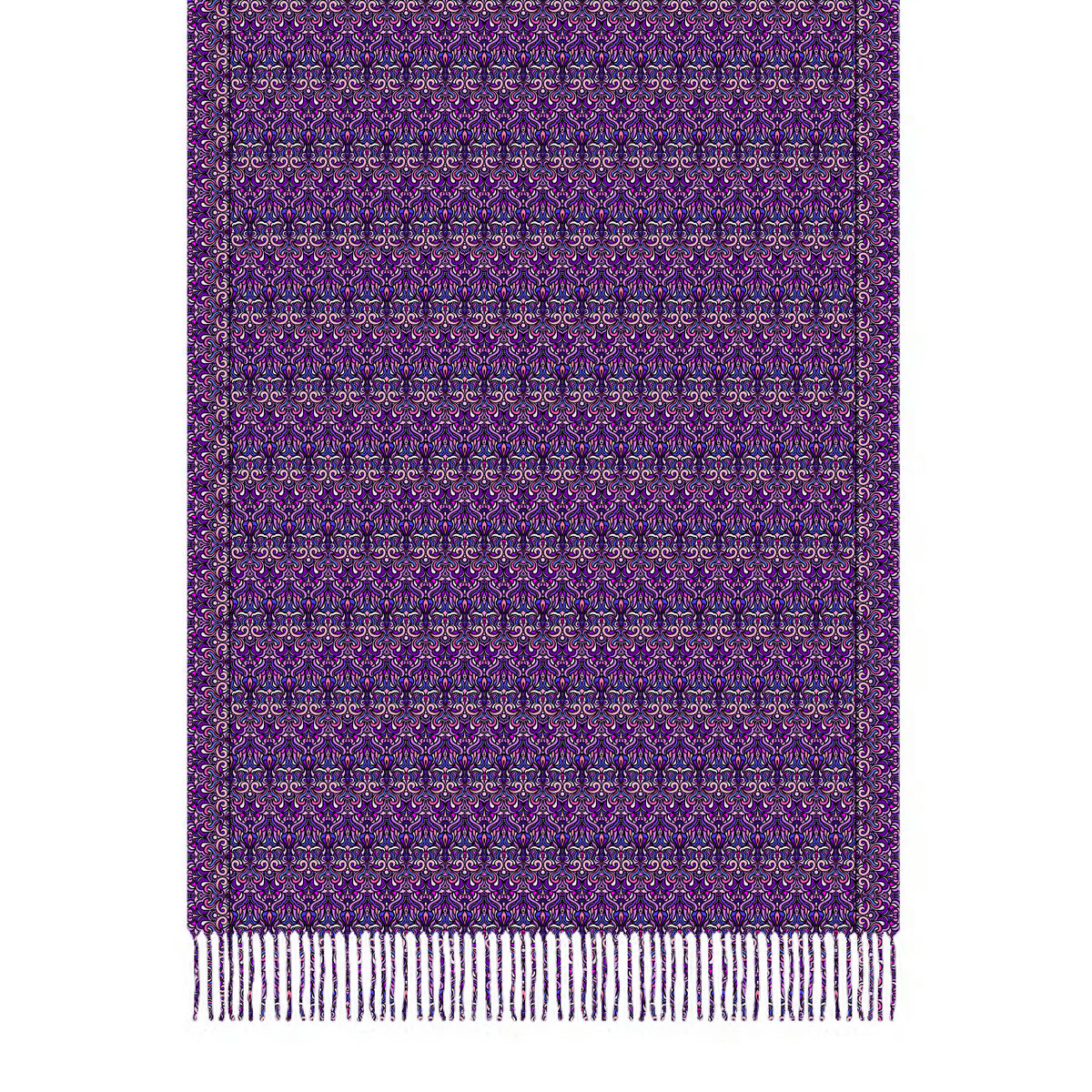 Purple - Pink - Blue Abstract Doodle Scarf with Tassels