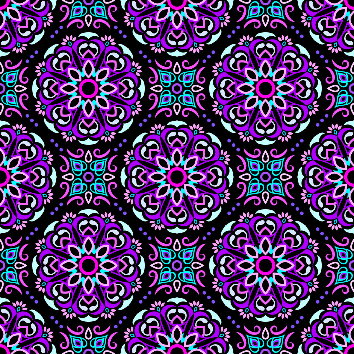 Purple - Pink - Turquoise Mandala Fabric - 160