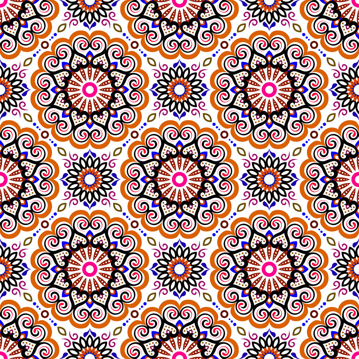 Orange - Blue - Pink Mandala Fabric - 179i