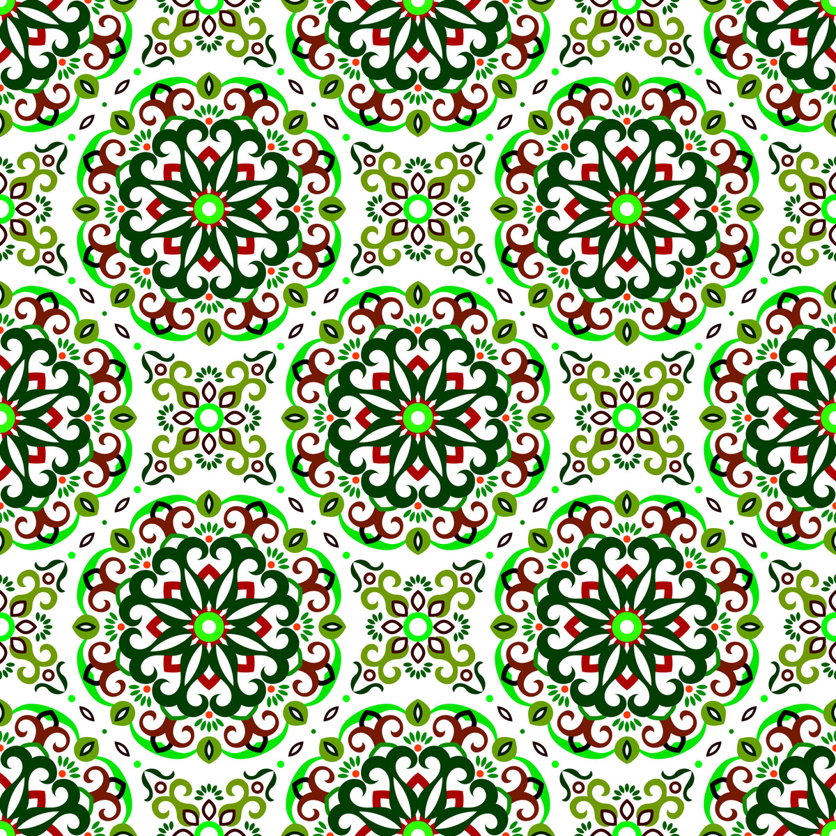 Green - Red Mandala Fabric - 188i