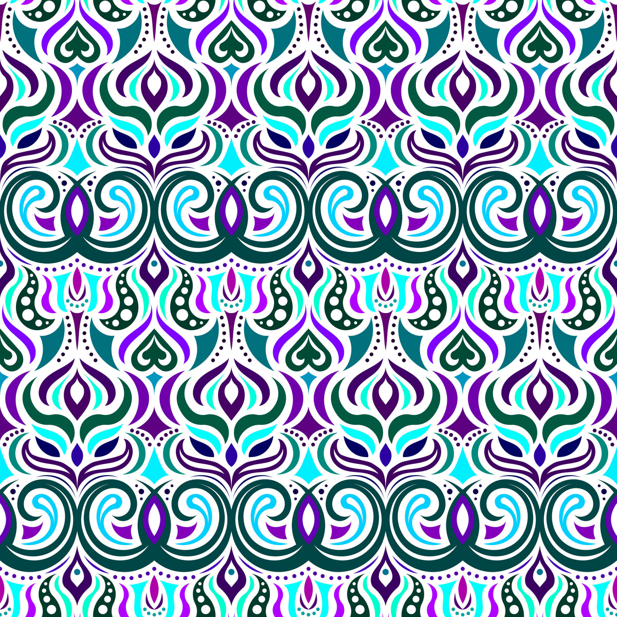 Turquoise - Purple - Green Abstract Doodle Fabric 1009.7i