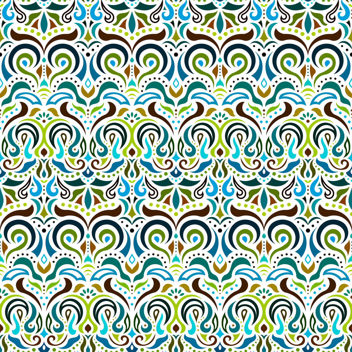 Green - Blue - Brown Abstract Doodle Fabric 1007i