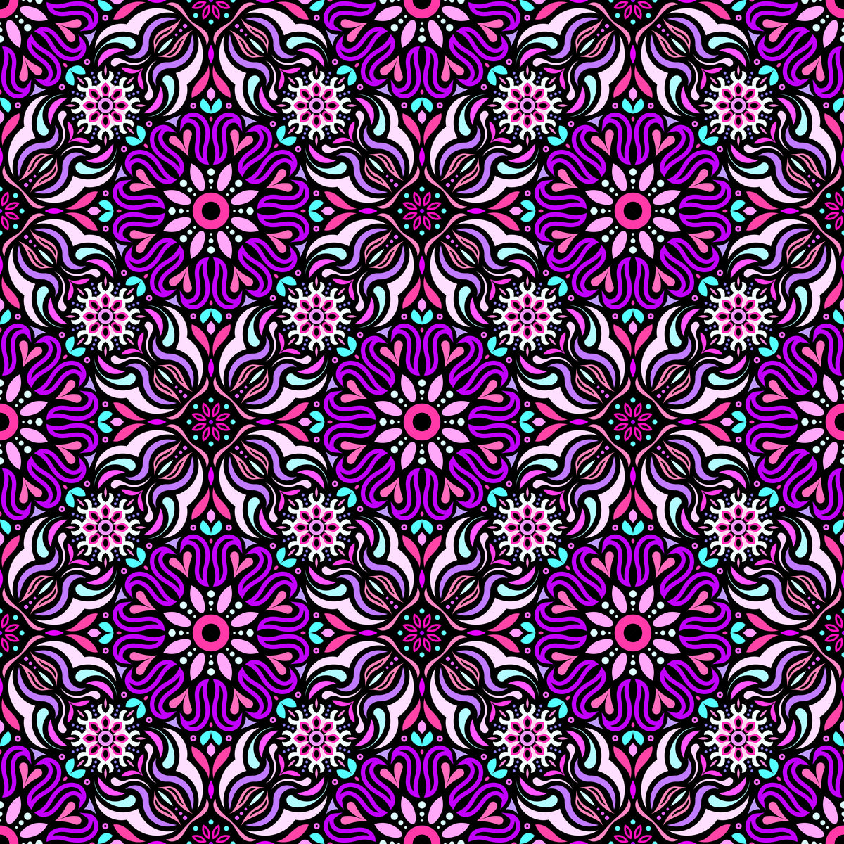 Pink - Purple - Turquoise Mandala Fabric 2009.2