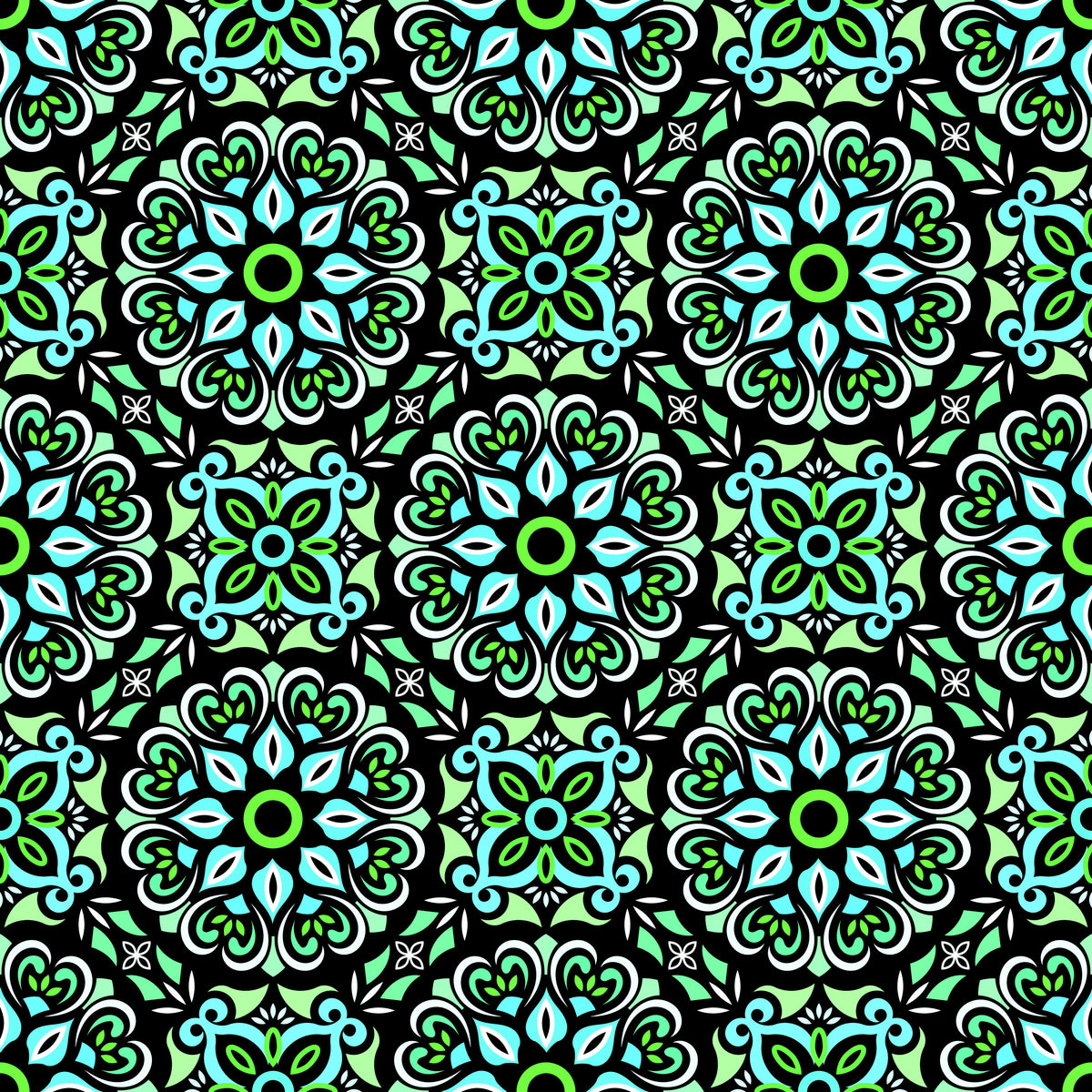 Turquoise - Green Mandala Fabric - 206