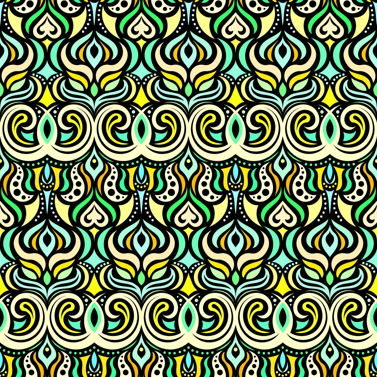 Yellow - Turquoise - Green Abstract Doodle Fabric 1009.7