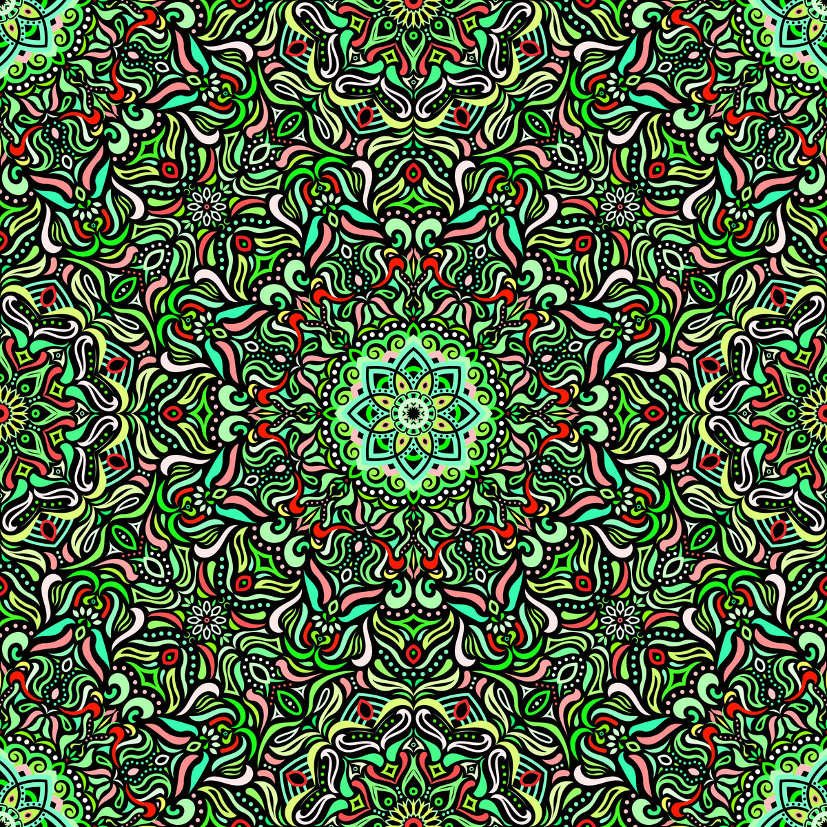 Green - Red Mandala Fabric 2009.1