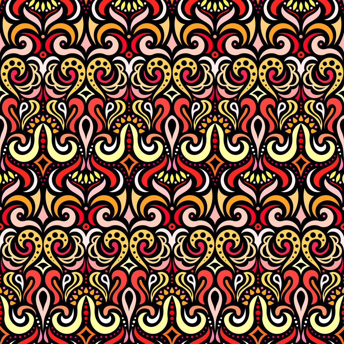 Red - Orange - Yellow Abstract Doodle Fabric 1001
