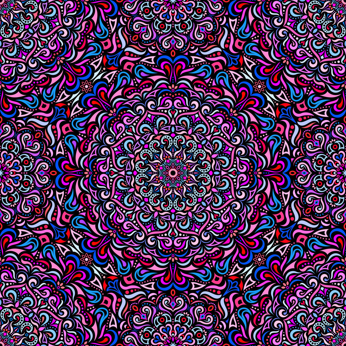 Pink - Blue - Red Mandala Fabric 2005
