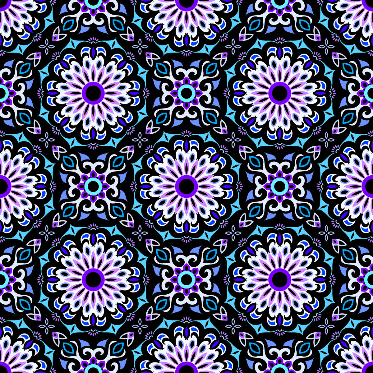 Turquoise - Blue - Purple Mandala Fabric - 198