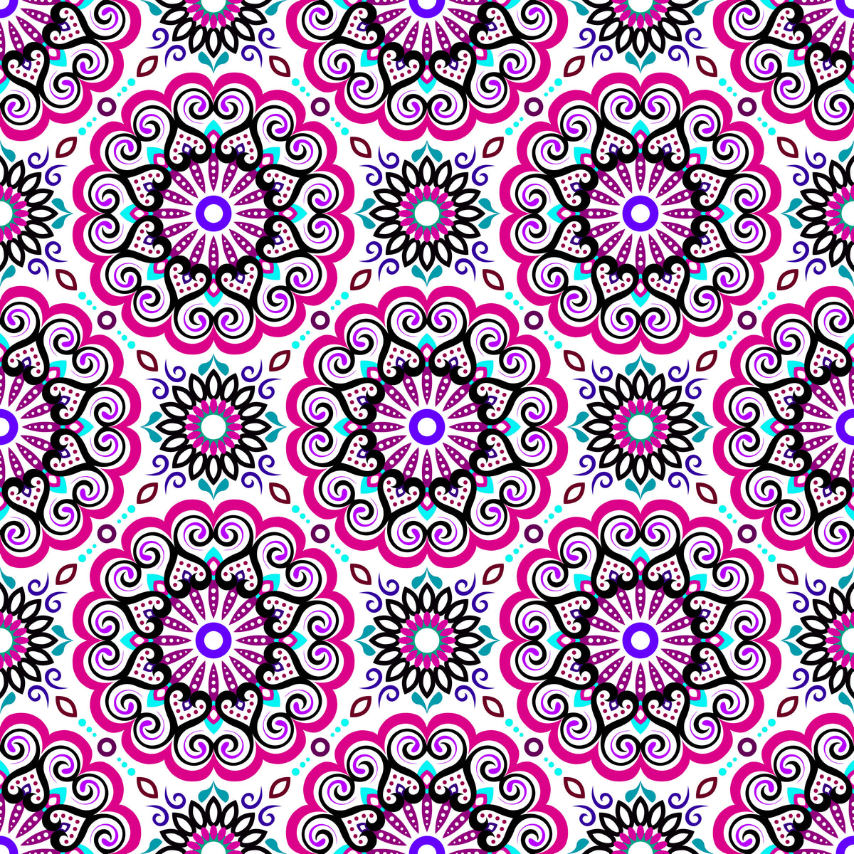 Pink - Turquoise - Purple Mandala Fabric - 179i