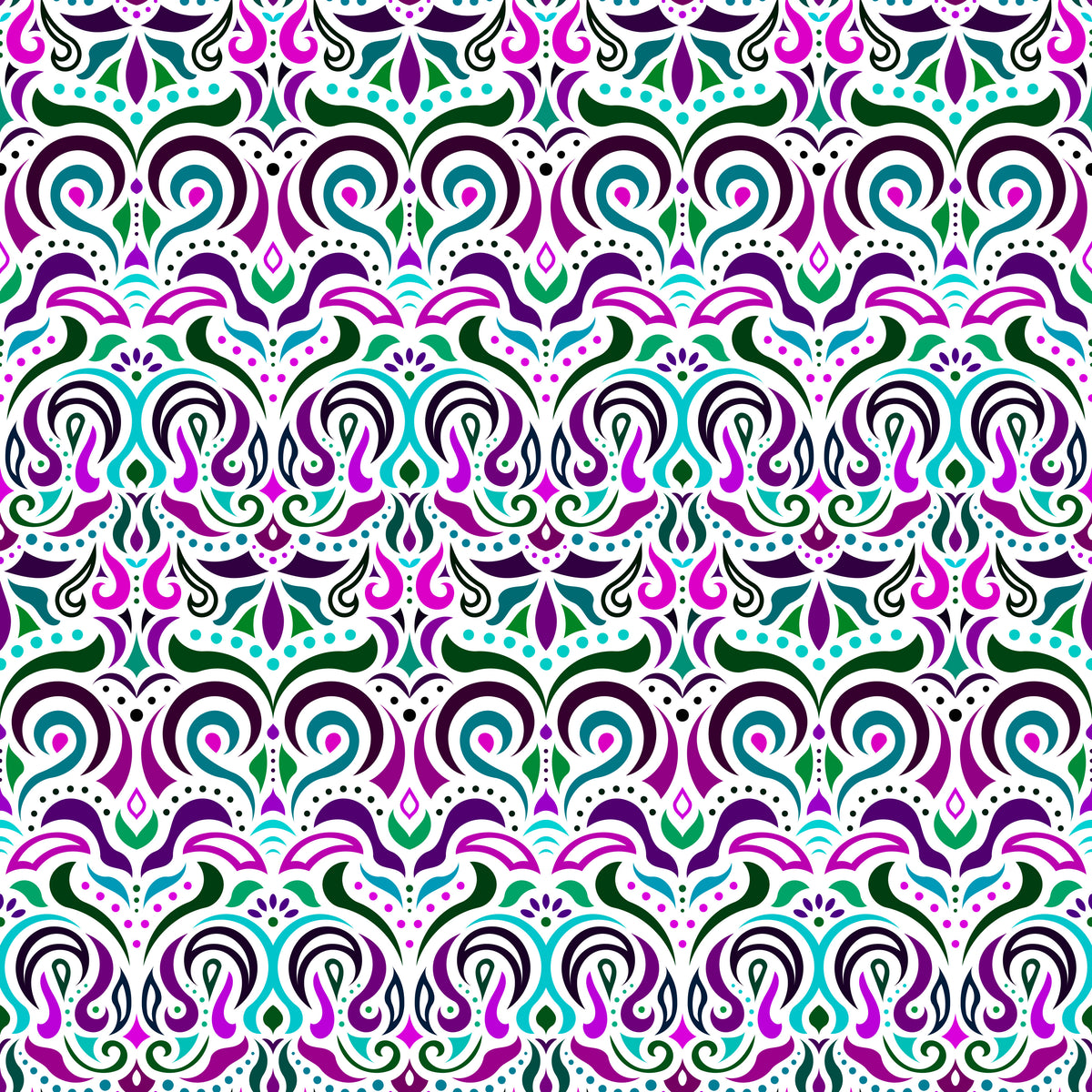 Turquoise - Purple - Green Abstract Doodle Fabric 1007i