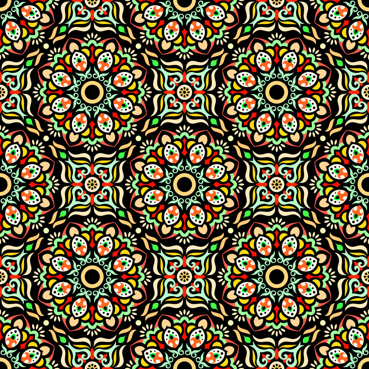 Orange - Green - Yellow Mandala Fabric - 186