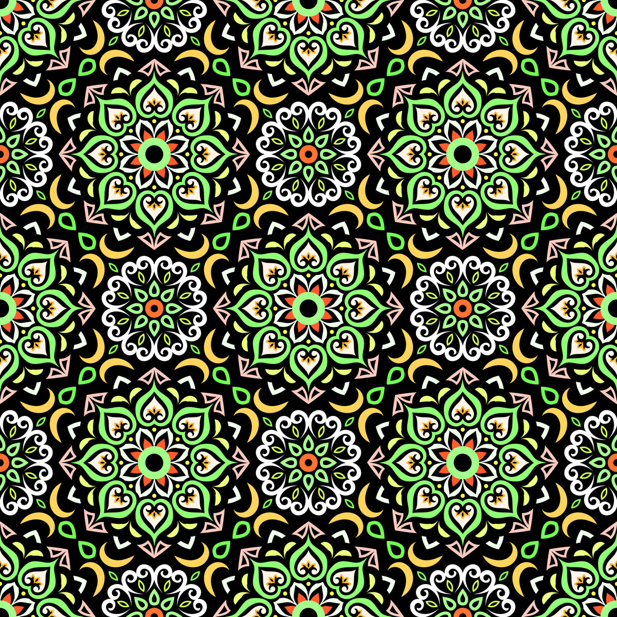 Green - Yellow - Orange Mandala Fabric - 213