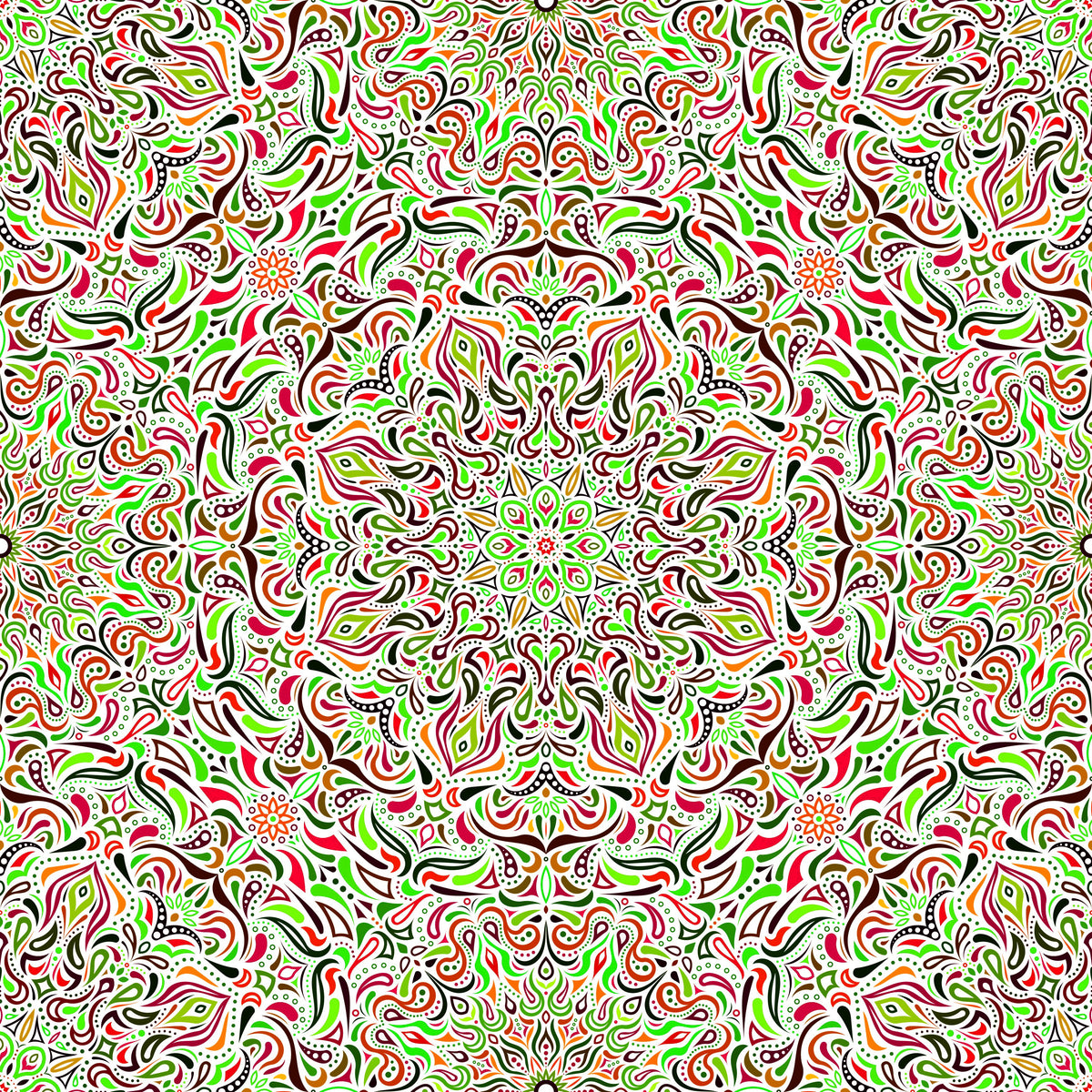 Green - Red - Orange Mandala Fabric 2008.1i