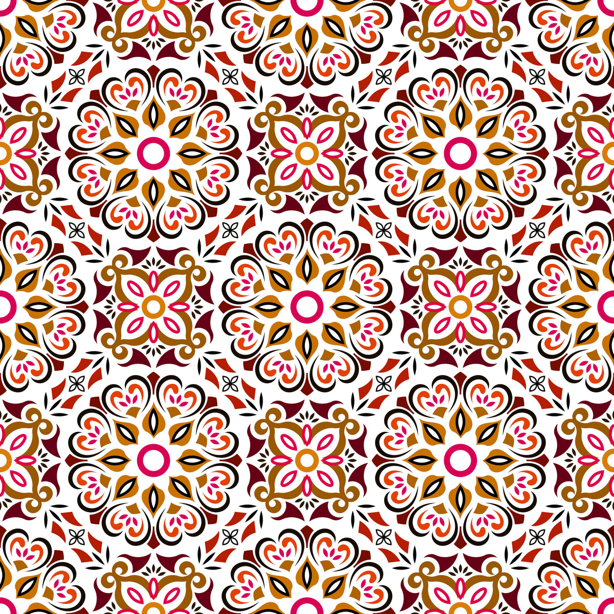 Orange - Brown - Red Mandala Fabric - 206i