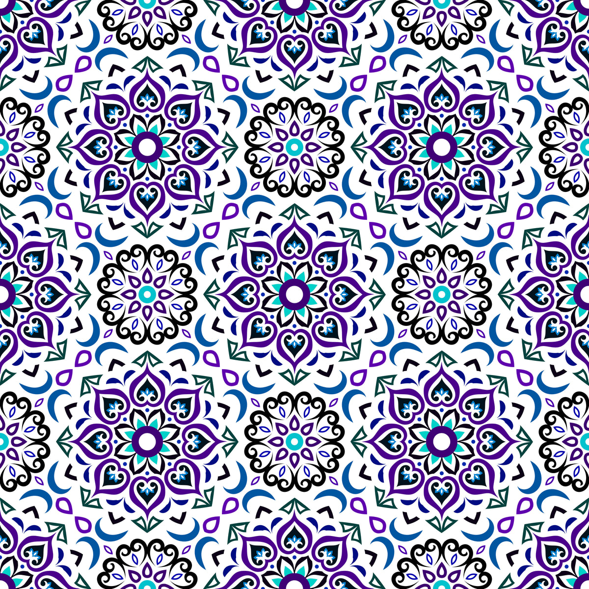 Blue - Purple - Turquoise Mandala Fabric - 213i