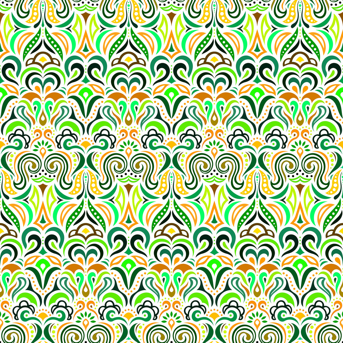 Green - Yellow - Orange Abstract Doodle Fabric 1008.3i