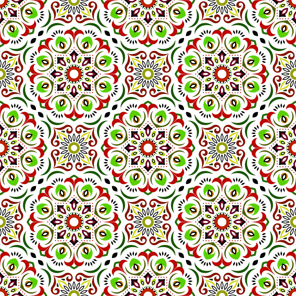 Red - Green Mandala Fabric - 209i