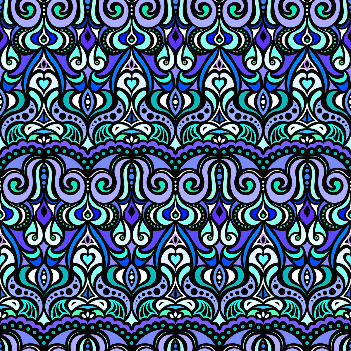 Turquoise - Blue Abstract Doodle Fabric 1010.2