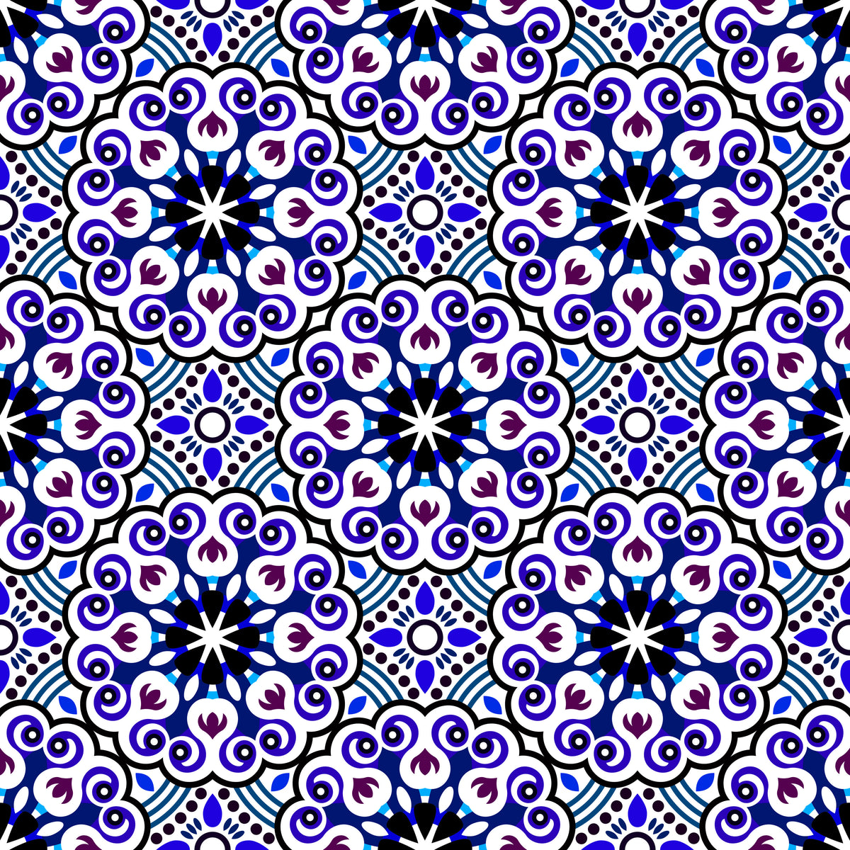 Blue - Purple Mandala Fabric - 132i