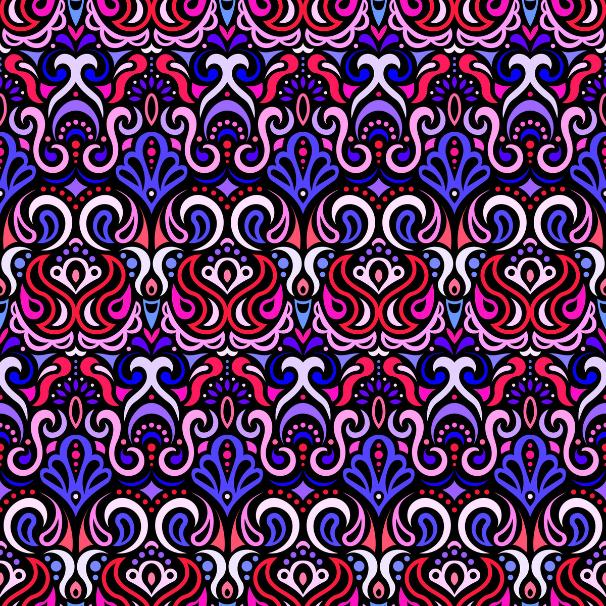 Red - Blue - Pink Abstract Doodle Fabric 1002