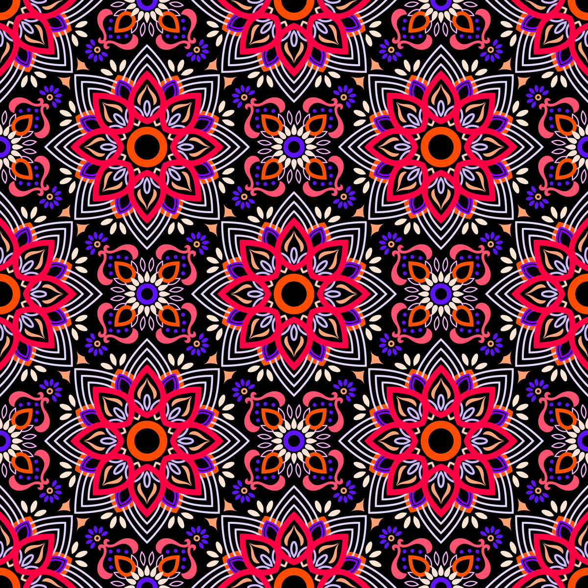Red - Purple - Orange Mandala Fabric - 145