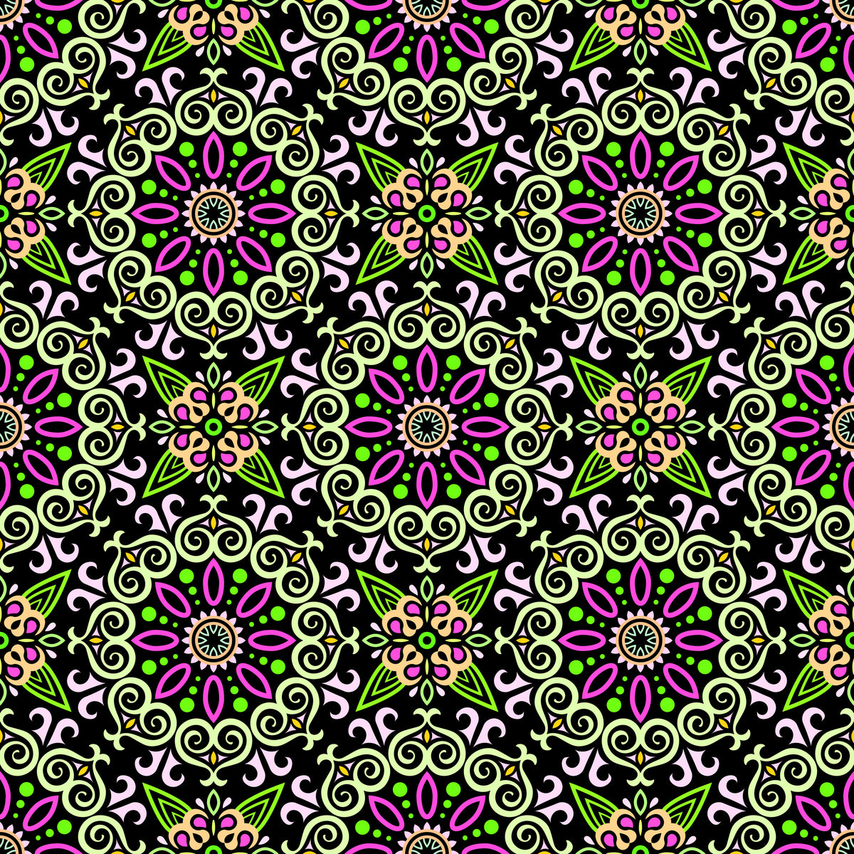 Green - Pink - Yellow Mandala Fabric - 138