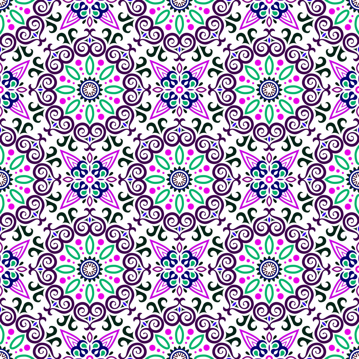 Purple - Green - Blue Mandala Fabric - 138i
