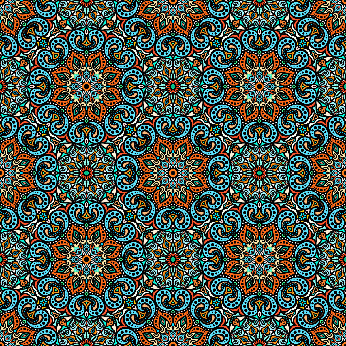 Orange - Turquoise Mandala Fabric 2007.3