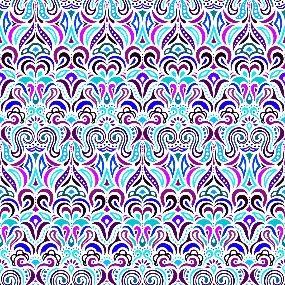 Turquoise - Purple - Blue Abstract Doodle Fabric 1008.3i