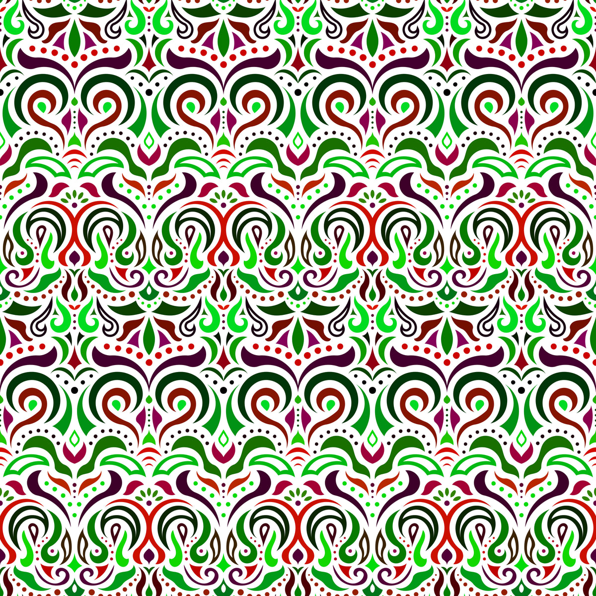Green - Red Abstract Doodle Fabric 1007i